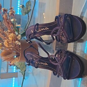Purple Luster Satin Strappy Stilletto Sandal .. Size 7